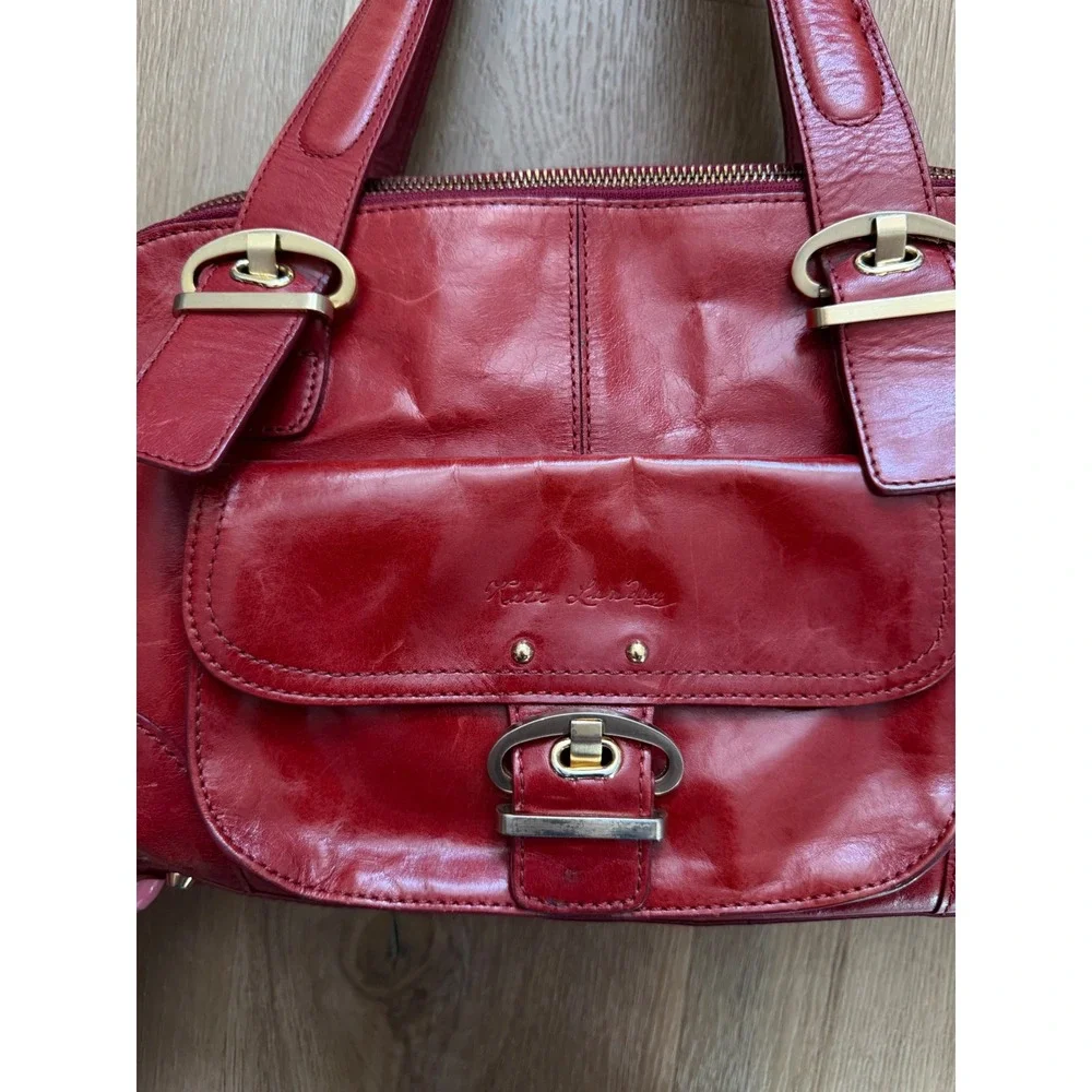 Kate Landry Vintage Y2K Red Leather Shoulder Bag Buckle Pocket Tote Handbag hobo